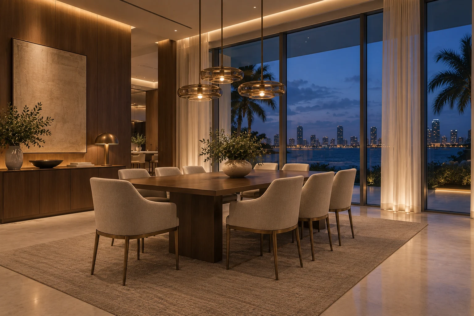 Illustrative dining room concept for Evening Residence.