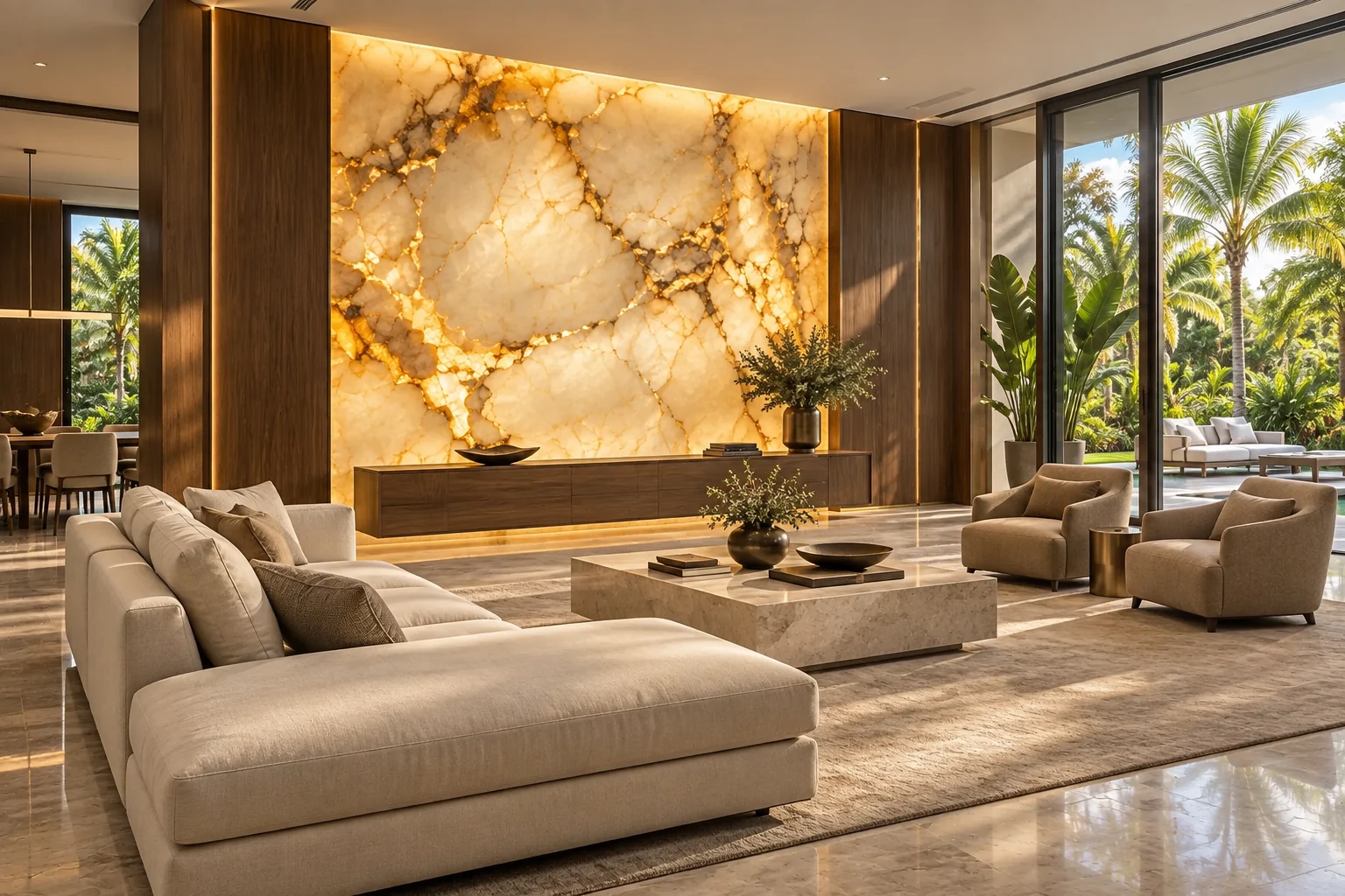 Illustrative living room concept for Stone & Light Residence.