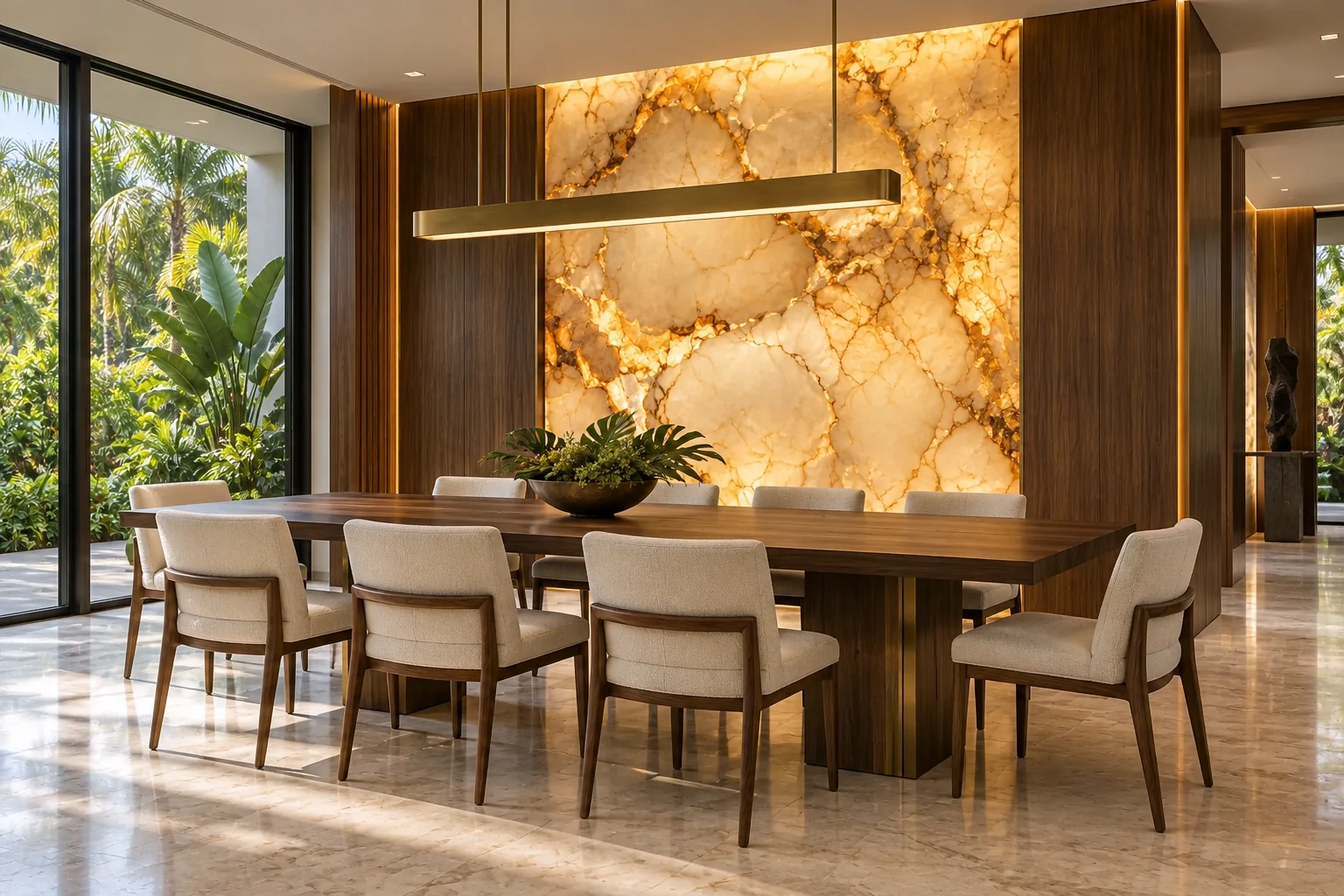 Illustrative dining room concept for Stone & Light Residence.