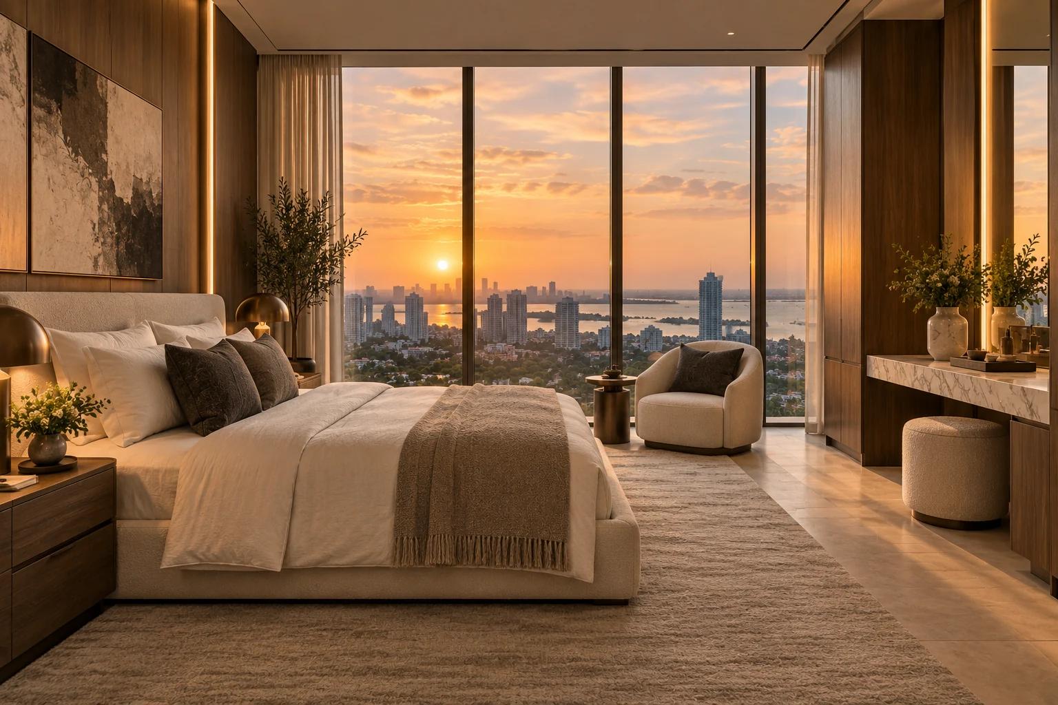Illustrative primary bedroom concept for Urban Elegance.