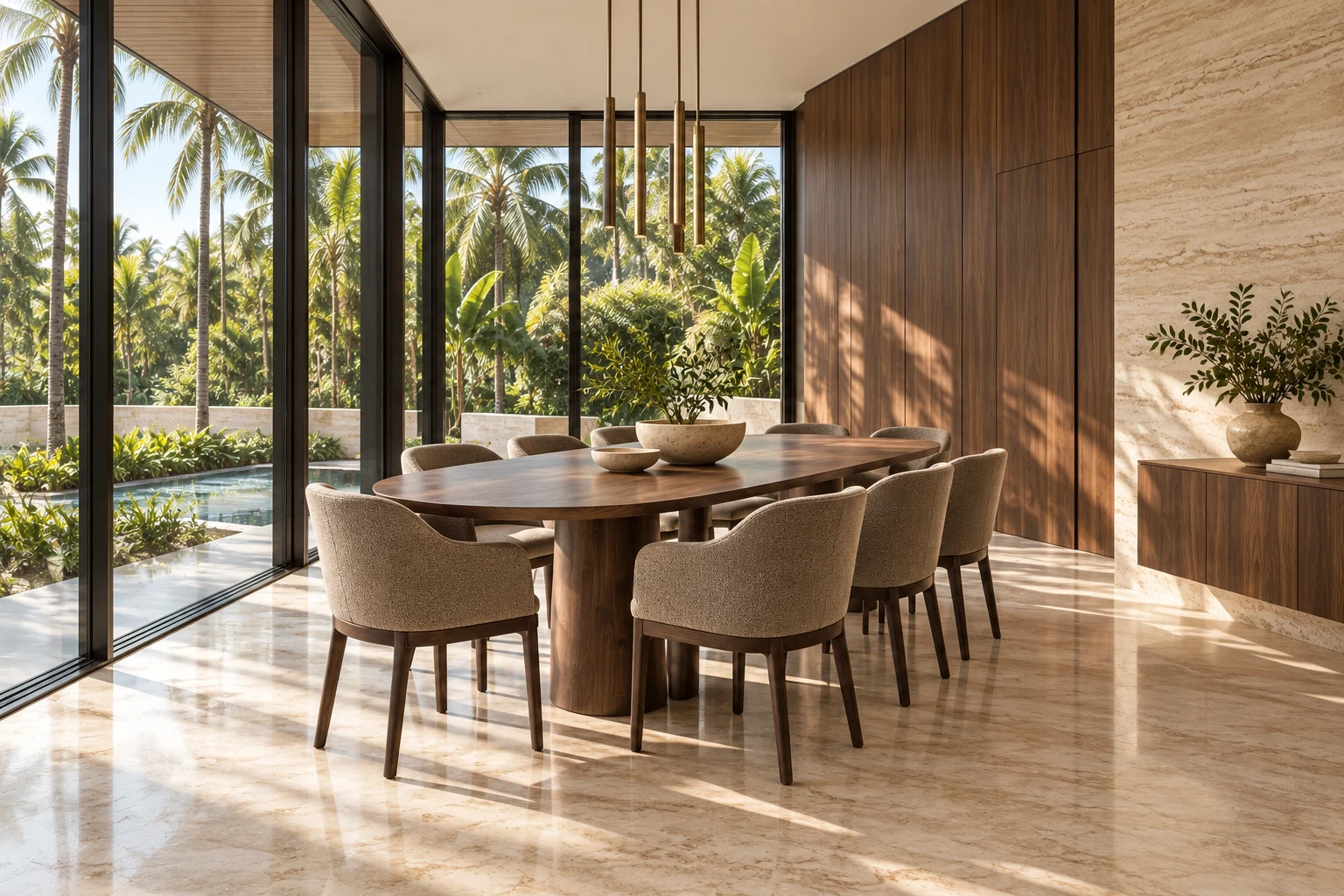 Illustrative dining room concept for Warm Modern Residence.