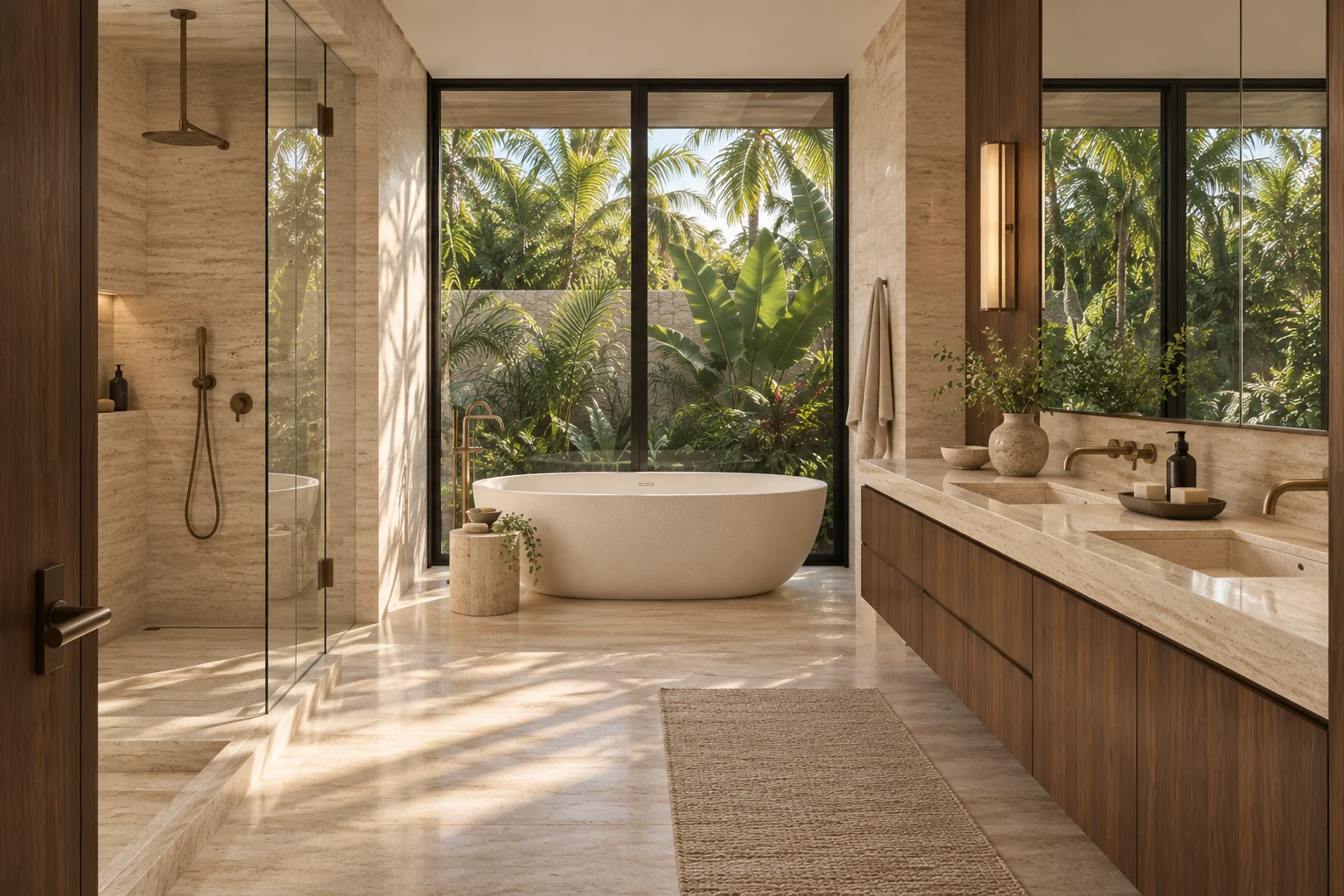 Illustrative primary bathroom concept for Warm Modern Residence.