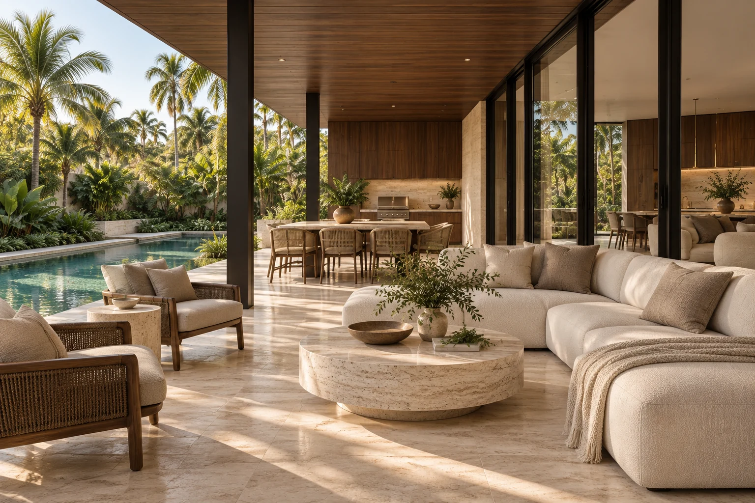 Illustrative covered terrace concept for Warm Modern Residence.